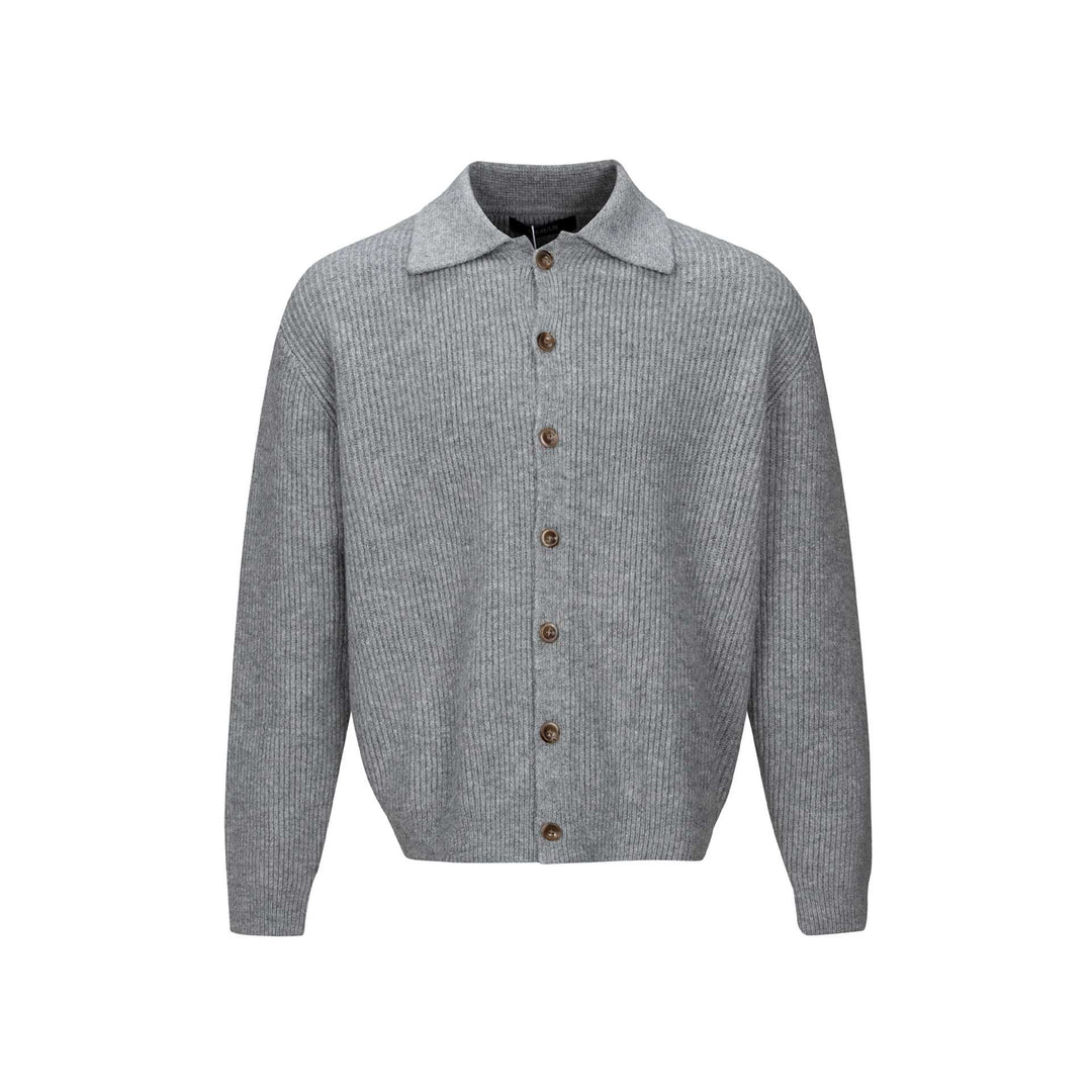 Men's Structured Knit Cardigan with Shirt Collar and Full Button Placket Mune Fashion