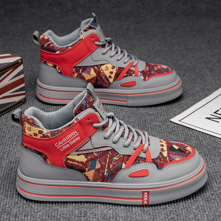 Women’s fashionable high-top platform sneaker with woven tapestry pattern, padded ankle collar and cushioning EVA sole Mune Fashion
