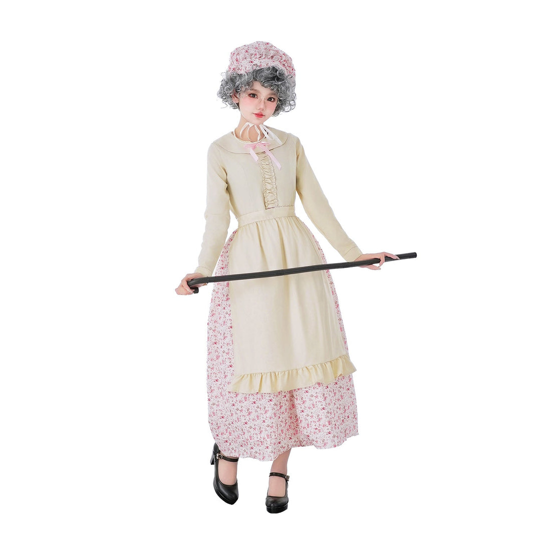 Ladies Vintage Older Costume with Floral Pattern and Ruffle Details Mune Fashion