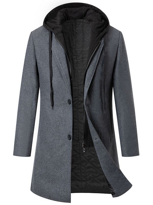 Men's wool blend coat with removable hood lining and quilted insulation Mune Fashion