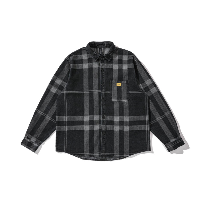 Men's Oversized Checkered Shirt Jacket in Worker Style with Rounded Hem and Chest Pocket Mune Fashion