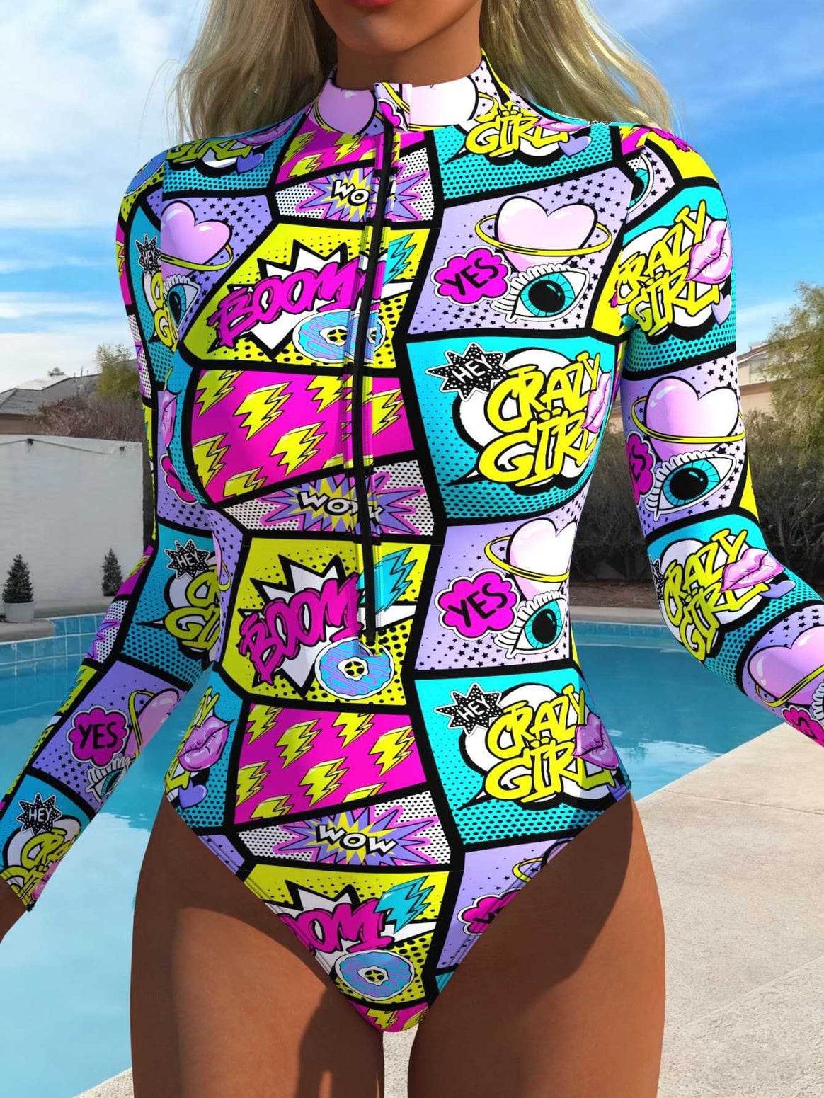 Women’s one-piece swimsuit with exciting animal print and sporty zipper Mune Fashion