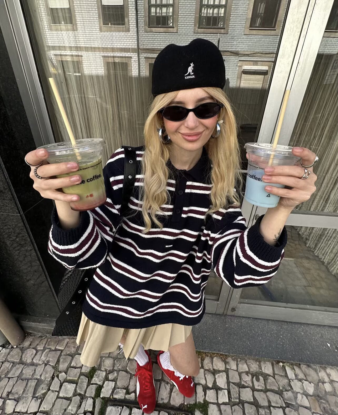 Women Striped Oversized Knit Sweater with Polo Collar and Ribbed Cuffs Mune Fashion
