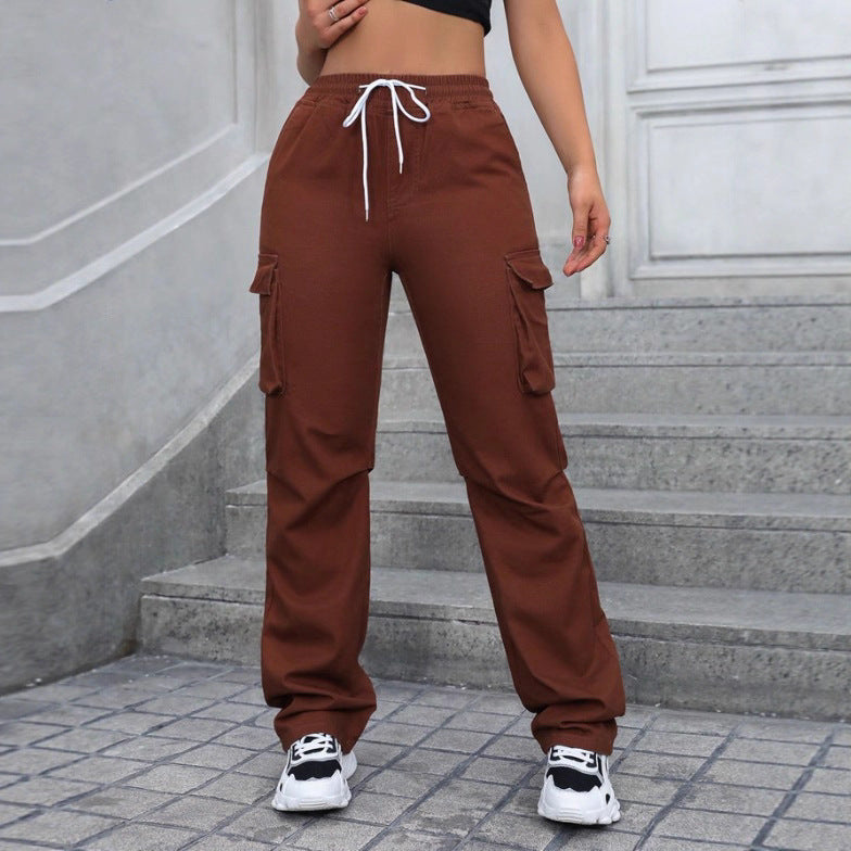 Women's high-waist cargo joggers with wide leg and drawstring Mune Fashion