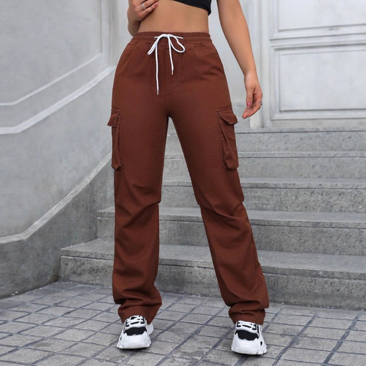 Women's high-waist cargo joggers with wide leg and drawstring Mune Fashion