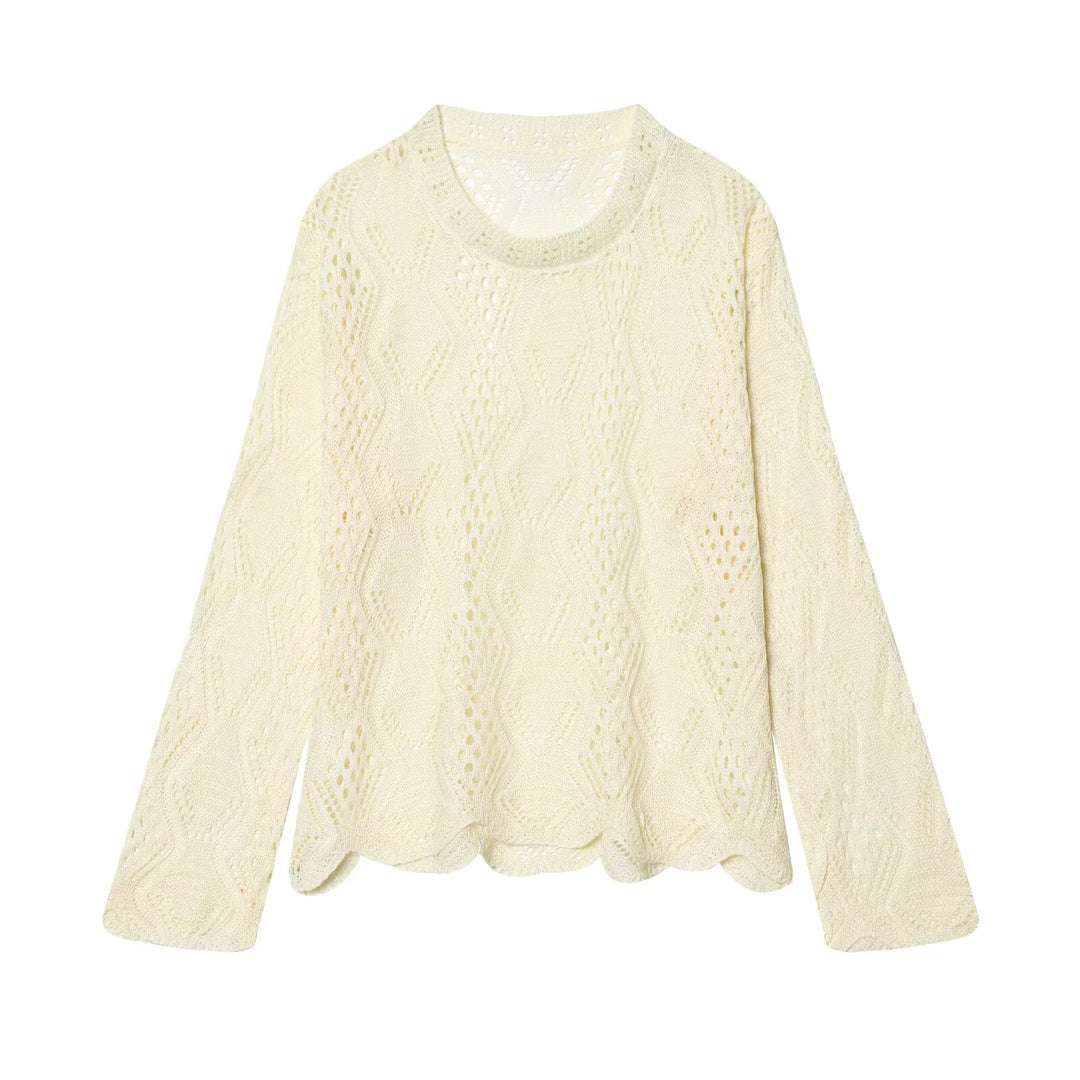 Women's open-knit sweater with cable pattern and curved hem Mune Fashion