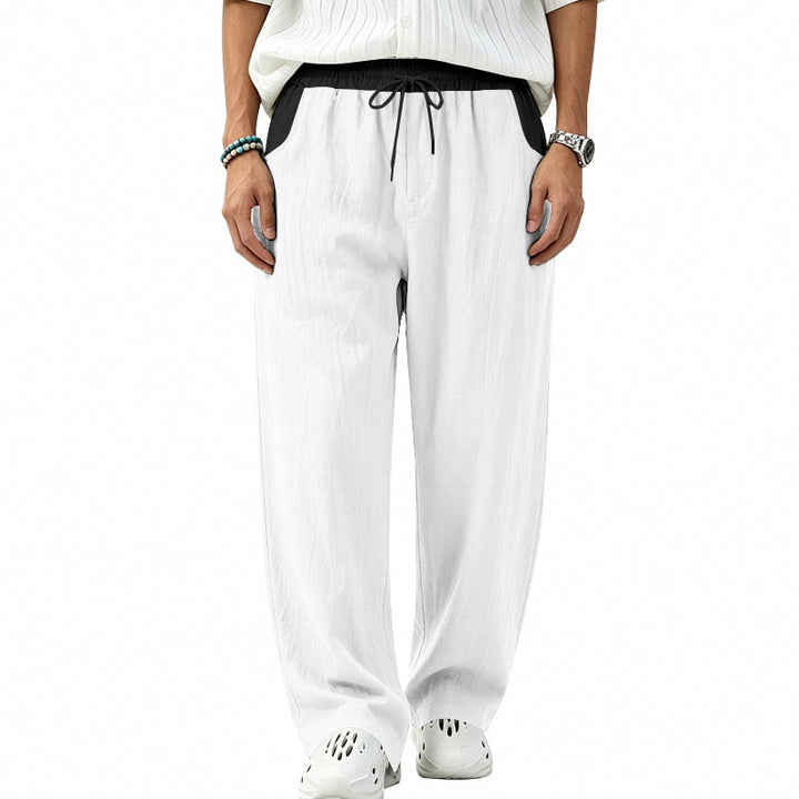 Men's Loose Fit Linen Blend Casual Pants with Elastic Drawstring and Side Pockets Mune Fashion