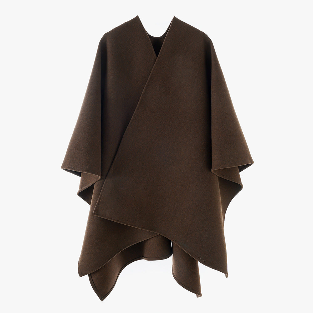 Women Oversized-Cape Poncho with Wrap Look and V-Neck Mune Fashion