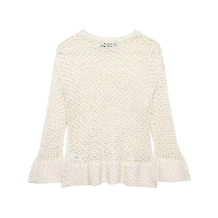 Women's crochet sweater with flounce sleeves and openwork structure Mune Fashion