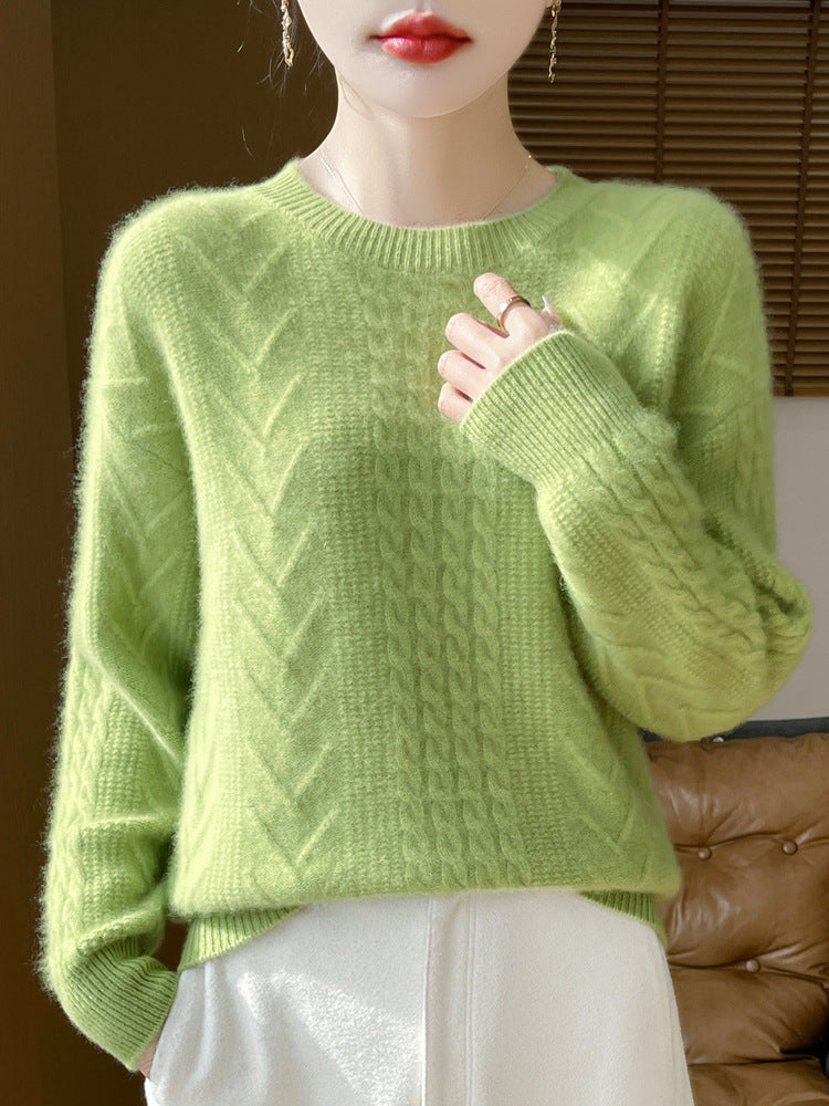 Ladies short pullover with cable pattern, round neck and cashmere-like softness Mune Fashion