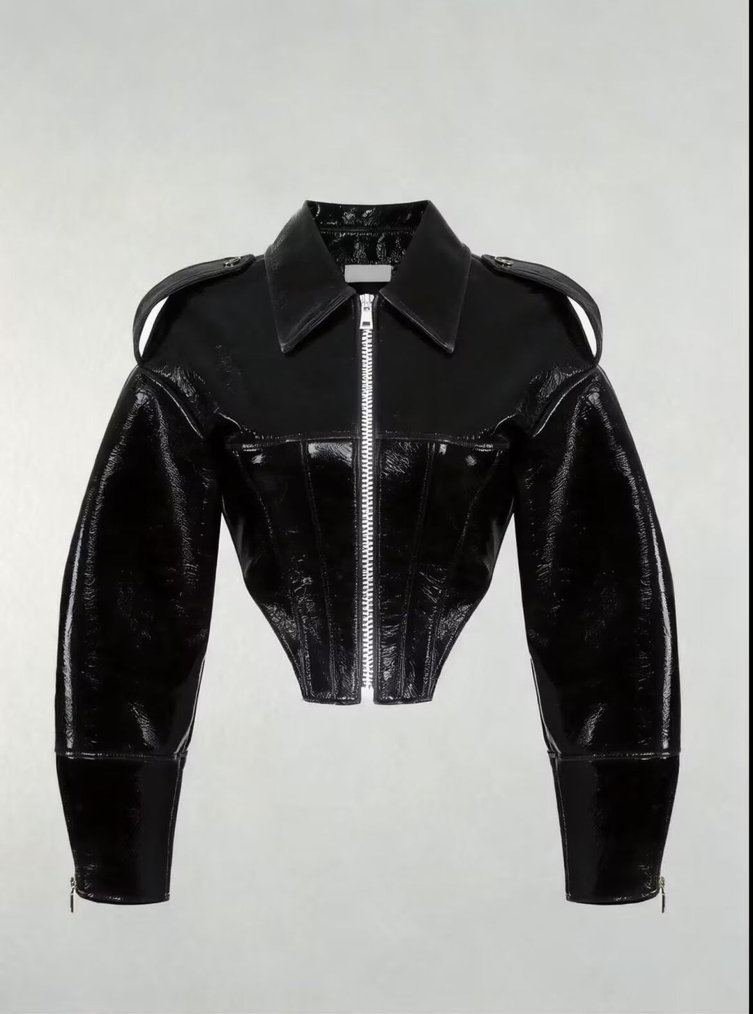 women's short-cut faux patent leather blouson with tailored corset cut Mune Fashion