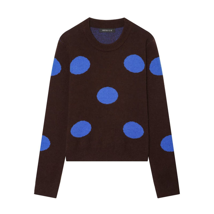 Women's fine knit round neck pullover with oversized dot pattern Mune Fashion