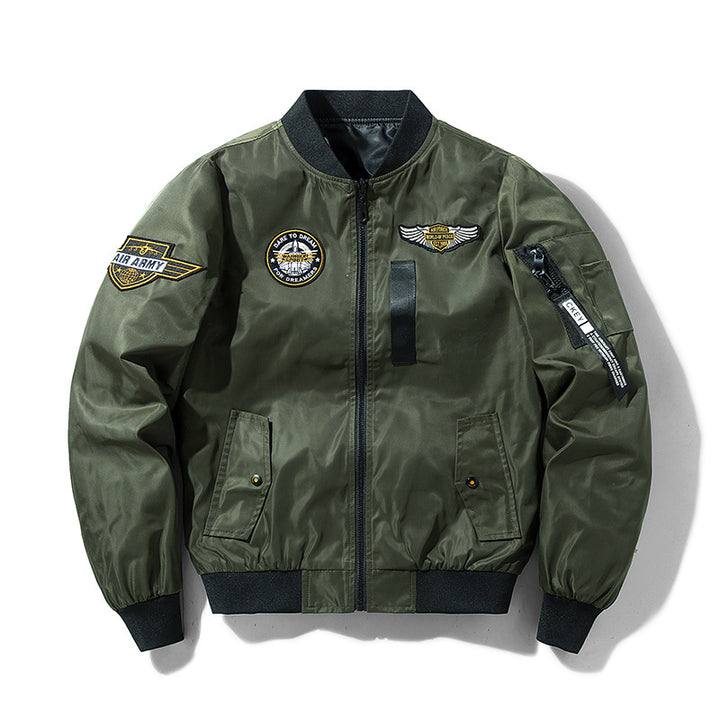 Men's bomber jacket in flight style with nylon shell, patch applications, and arm pocket Mune Fashion