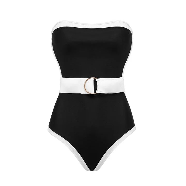 Ladies bandeau swimsuit with fashionable belt Mune Fashion