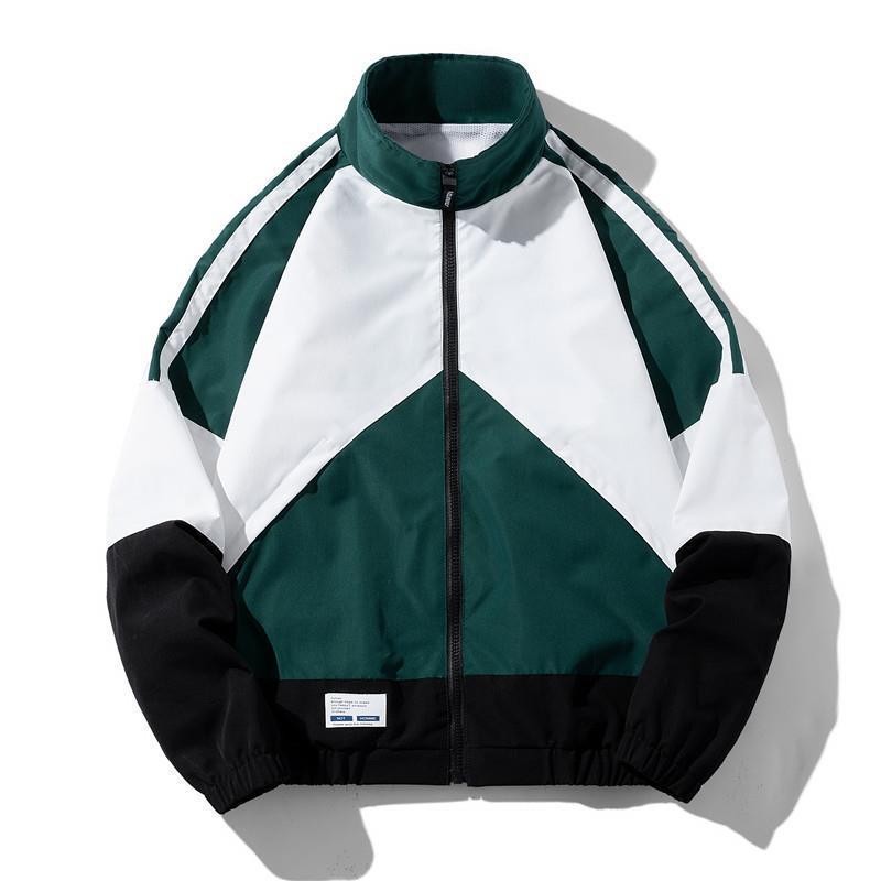 Men's Lightweight Windbreaker Track Jacket in Geometric Color Block with Mesh Lining, Stand-up Collar & Zipper Mune Fashion