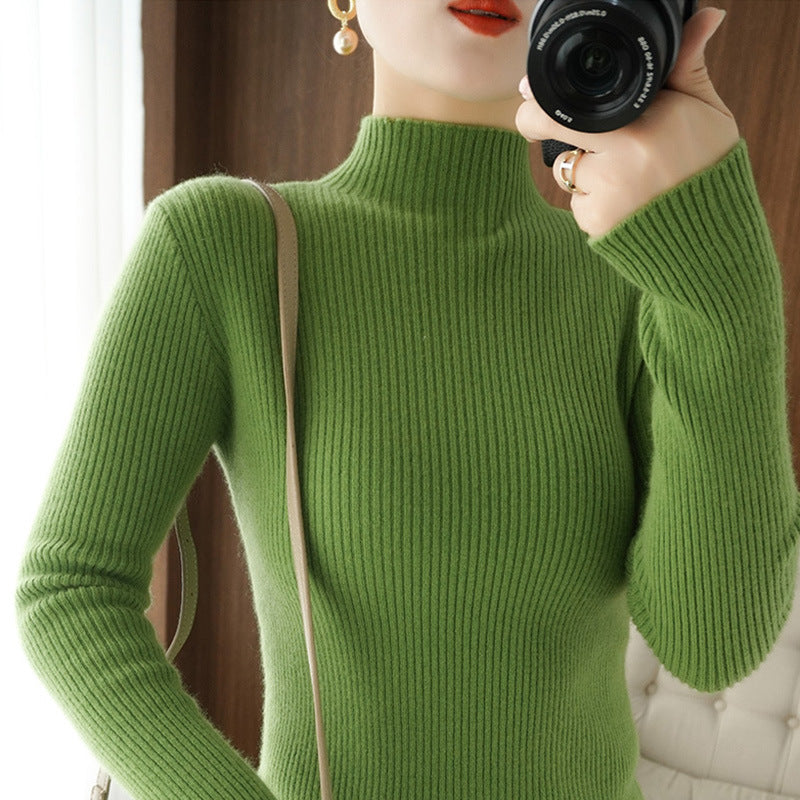 Women's Body-Hugging Ribbed Knit Turtleneck Sweater with Stretch Effect Mune Fashion