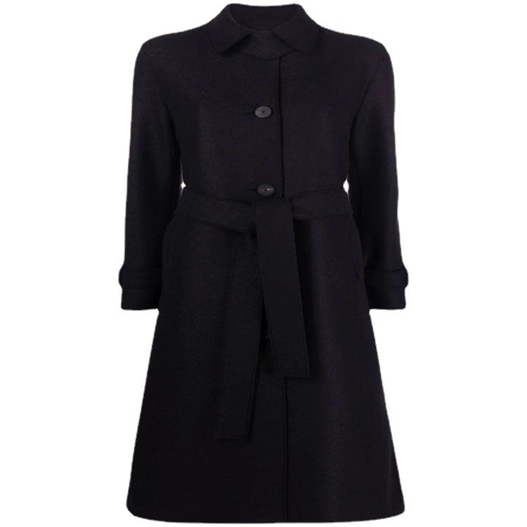 Women Tailored Wool Blend Coat with Tie Belt and A-Line Cut Mune Fashion