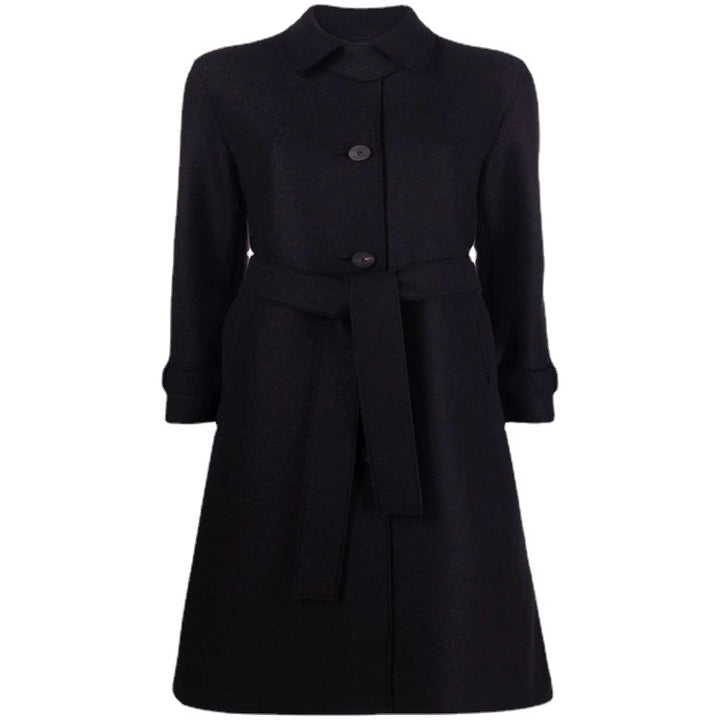 Women Tailored Wool Blend Coat with Tie Belt and A-Line Cut Mune Fashion