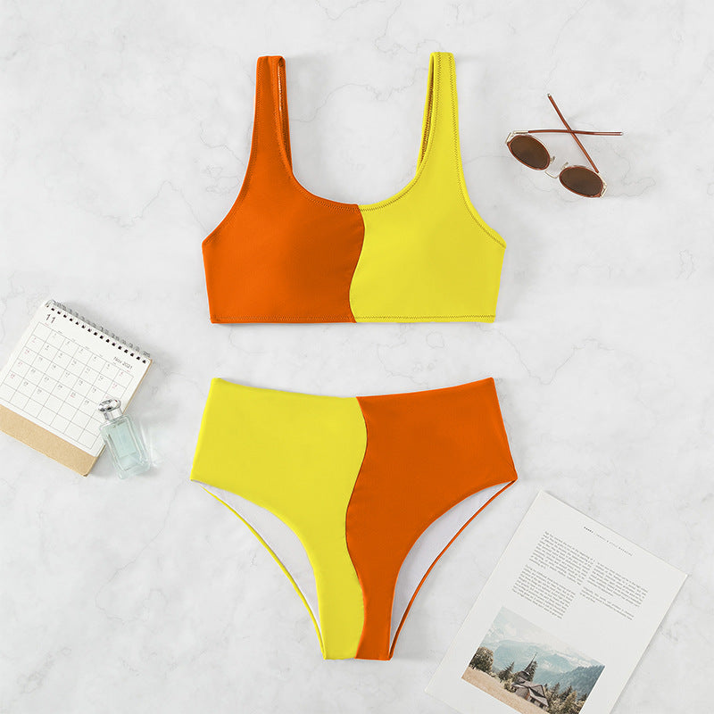 Women's High-Cut Bikini Set with Contrasting Color Blocks Mune Fashion