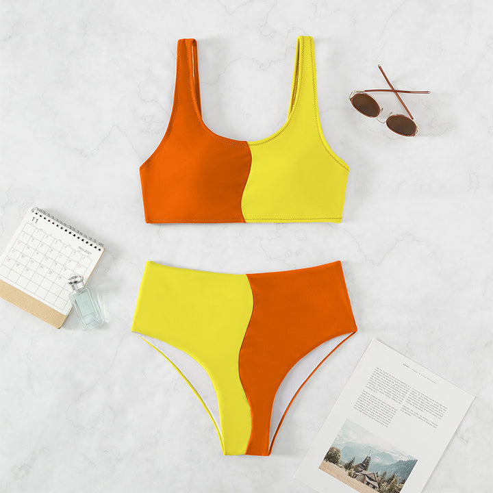 Women's High-Cut Bikini Set with Contrasting Color Blocks Mune Fashion