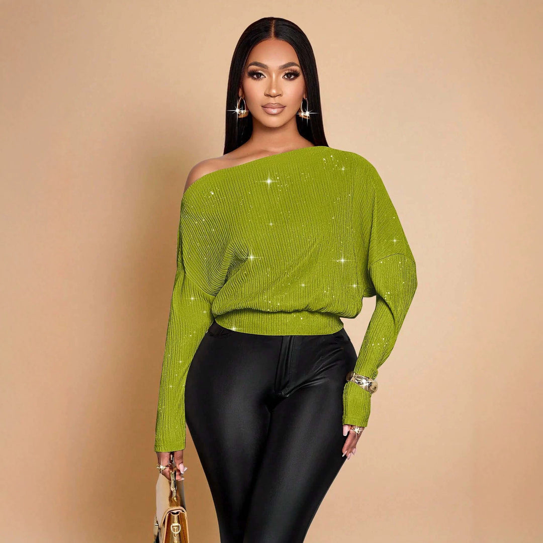 Women's Oversized Rib Knit Sweater with One-Shoulder and Tailored Cuff Mune Fashion