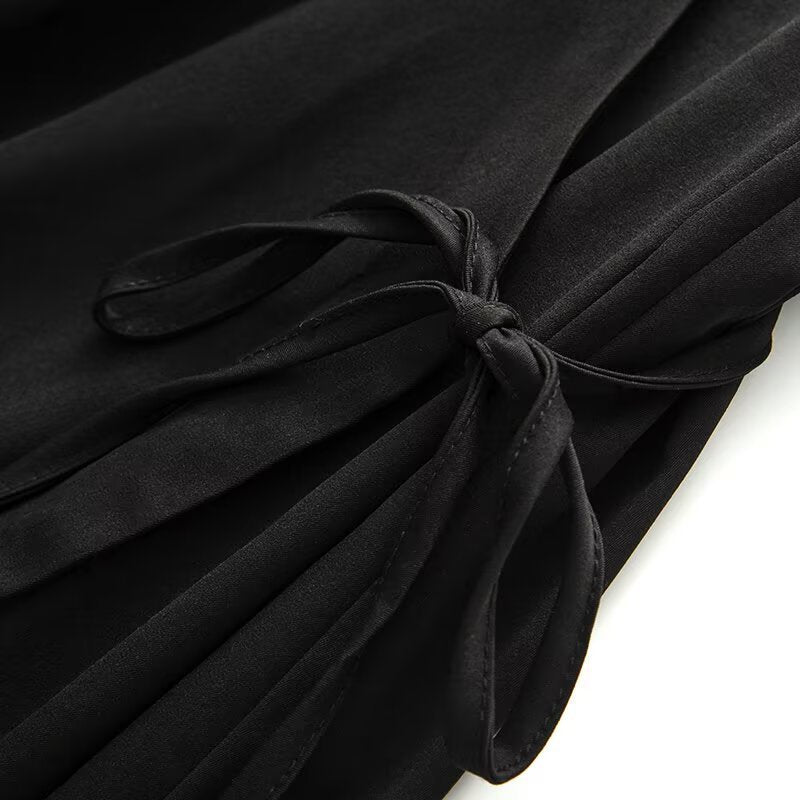 Women's Wrap Midi Dress with V-Neck and Tie Belt Mune Fashion