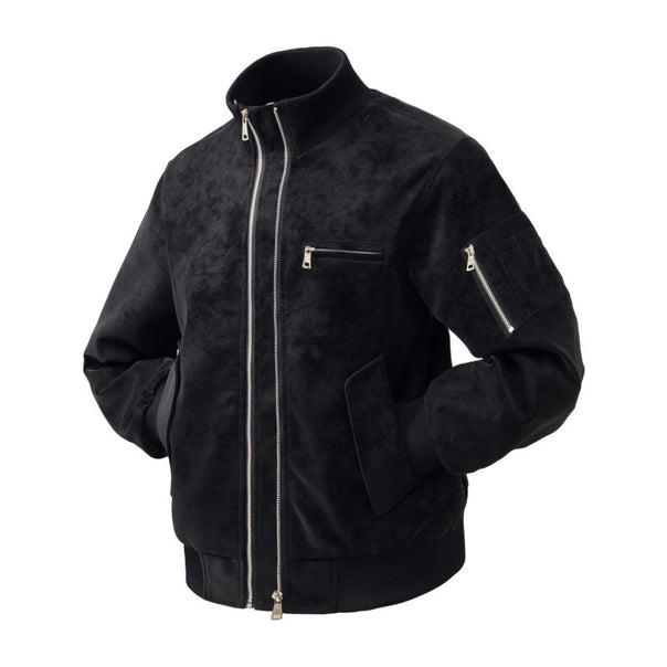Men's faux suede bomber jacket with two-way zipper, sleeve pocket and elastic ribbed cuffs Mune Fashion