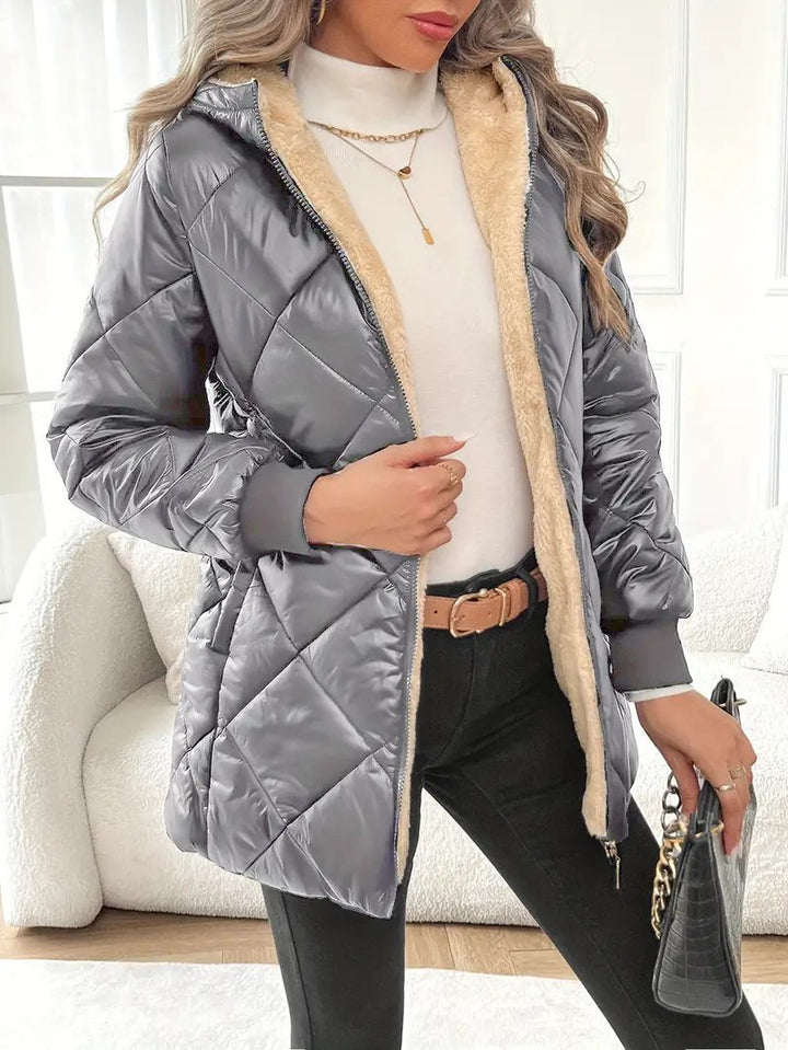 Women's quilted jacket with teddy lining and hood Mune Fashion