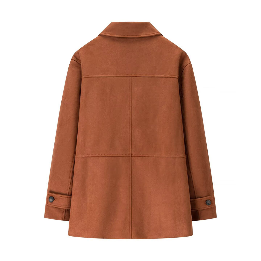 Women's short coat made of suede imitation with shirt collar and patch pockets Mune Fashion