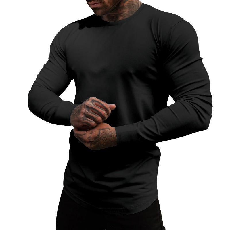 Men's fitted long-sleeve shirt with round neck, elastic cotton stretch, and extended hem Mune Fashion