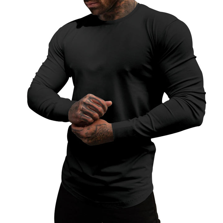 Men's fitted long-sleeve shirt with round neck, elastic cotton stretch, and extended hem Mune Fashion