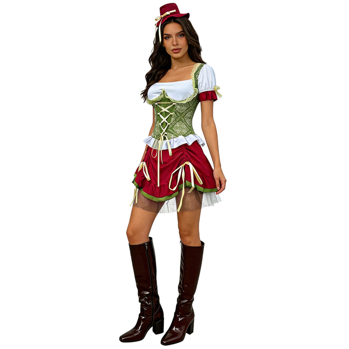 Ladies nan short dirndl traditional dress with laced corset, lace collar and gathered skirt Mune Fashion