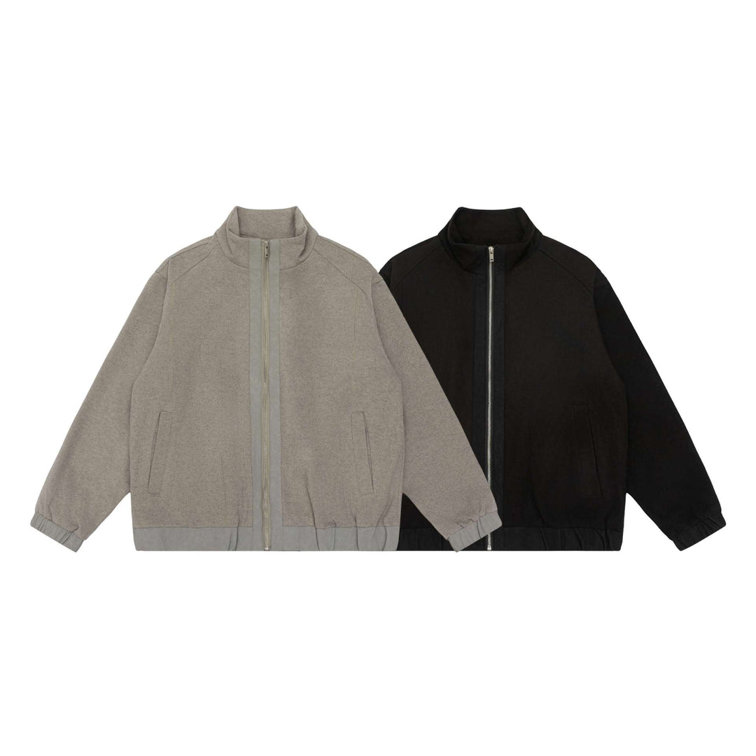 Unisex short jacket in boxy cut made of wool blend with funnel collar and zipper Mune Fashion