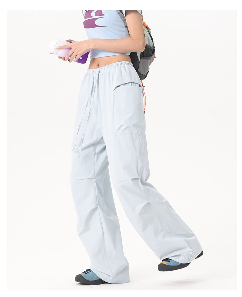 Ladies Wide-Leg Cargo Pants with Elastic Waistband & Utility Pockets Mune Fashion