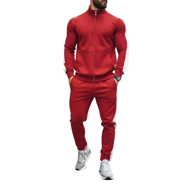 Men's narrow-cut two-piece with stand-up collar zip jacket and tapered drawstring pants Mune Fashion