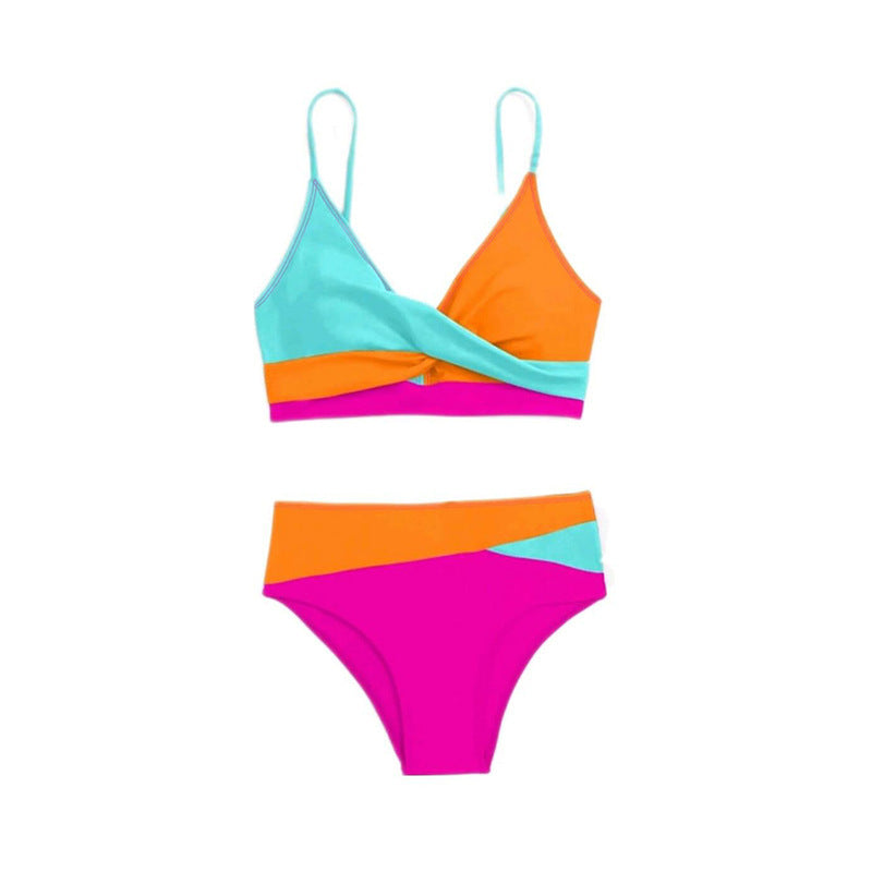 Ladies Color Block High Waisted Bikini Mune Fashion