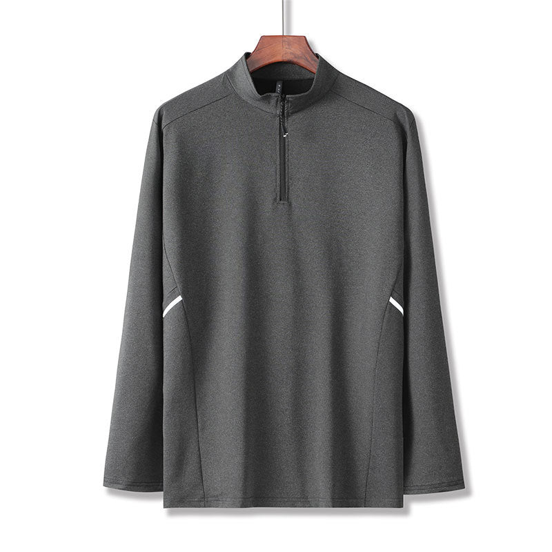Men's Lightweight Sporty Long Sleeve Polo Shirt with Short Zipper and Stand-Up Collar Mune Fashion