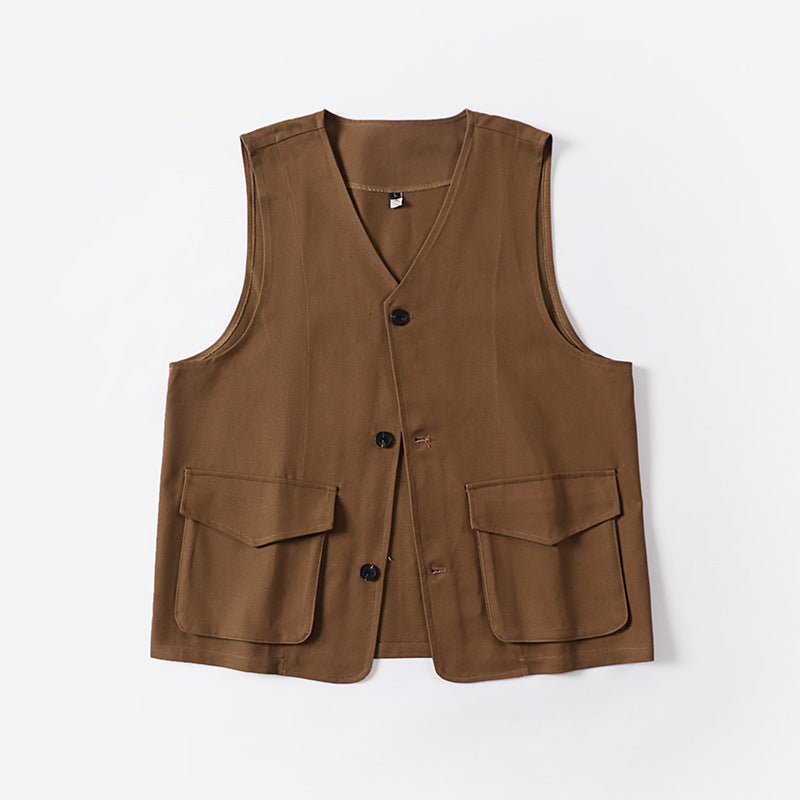 Men's multifunctional cotton vest with patch pockets and V-neck Mune Fashion