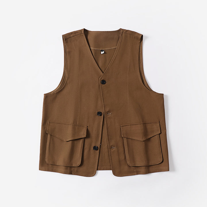 Men's multifunctional cotton vest with patch pockets and V-neck Mune Fashion