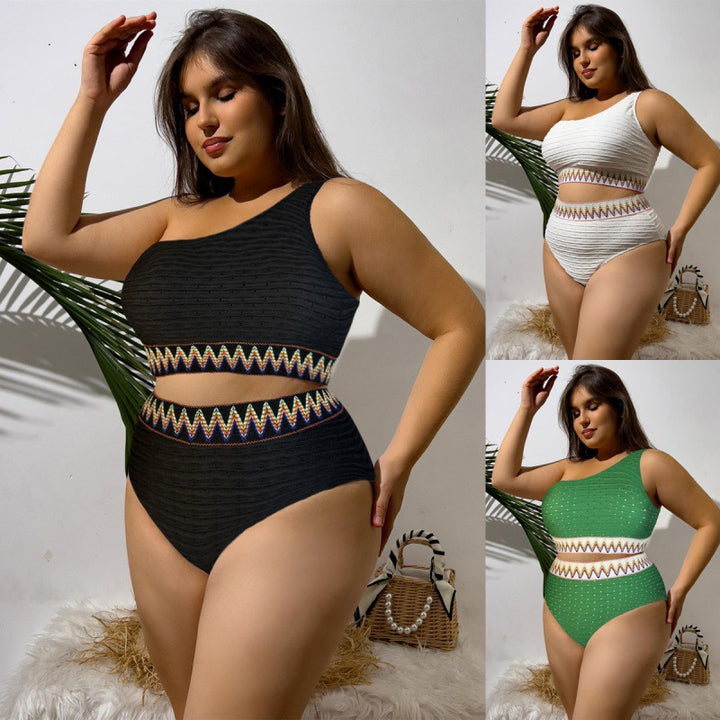 Women High-Waisted Bikini Set with Asymmetric Top and Decorative Pattern Mune Fashion