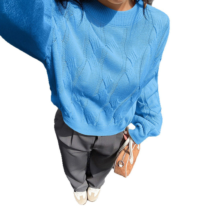 Women's cropped cable knit sweater with boxy silhouette, dropped shoulder, and ribbed hem Mune Fashion