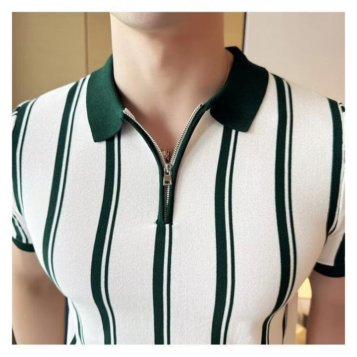 Men's sporty polo shirt with zipper and stripes Mune Fashion
