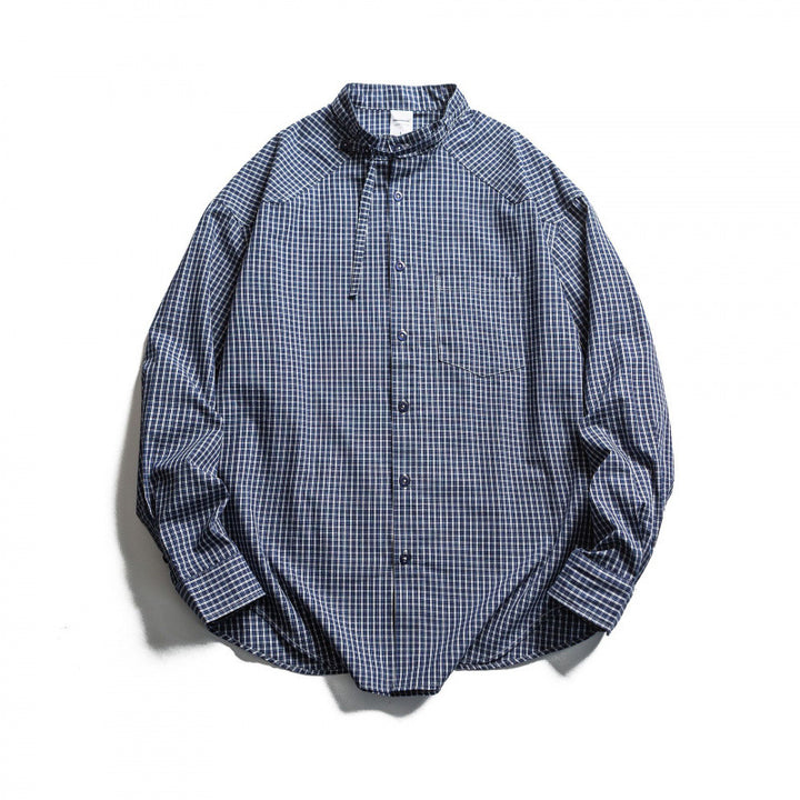 Men's Checked Oversize Shirt with Stand Collar, Drawstring and Raglan Sleeves Mune Fashion