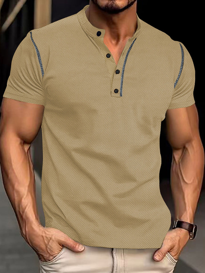 Men's tapered structured polo shirt with stand-up collar and decorative piping Mune Fashion