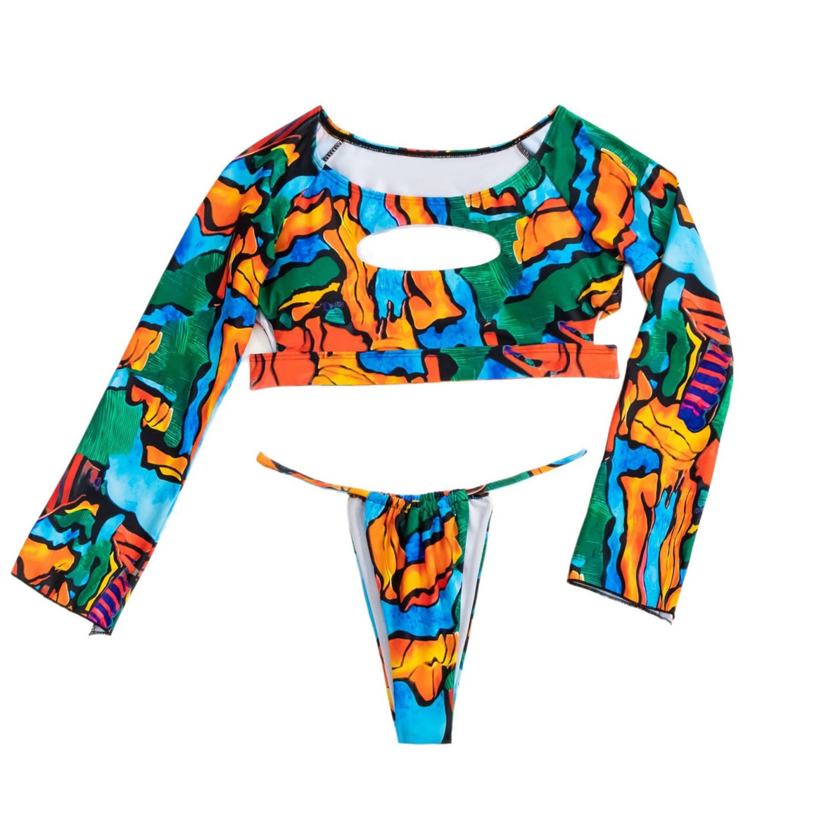 Women's Crop-Top Bikini with Long Sleeves and Fashionable Neckline Mune Fashion