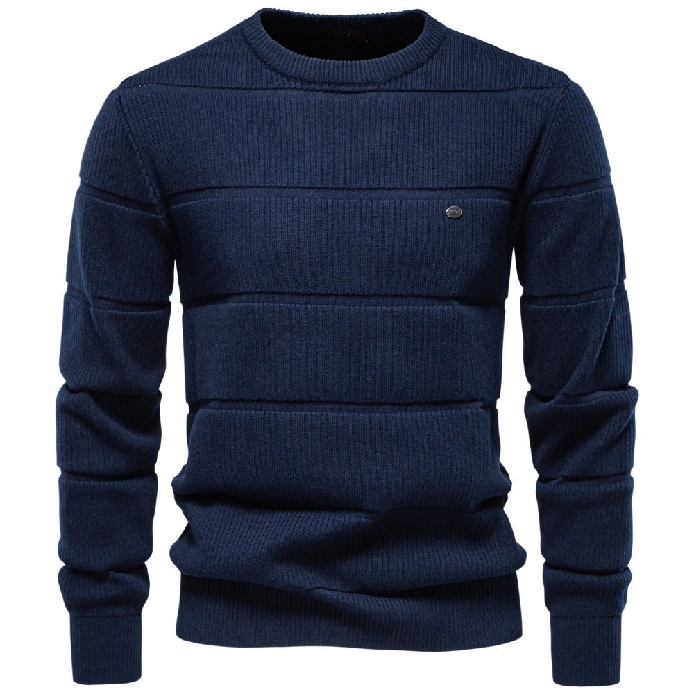 Men's Knitted Round Neck Sweater with Quilted Look and Ribbed Cuffs Mune Fashion