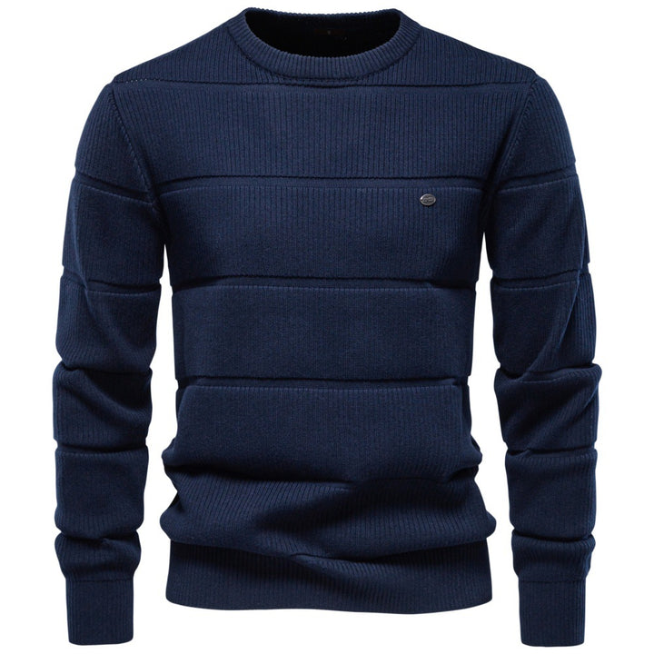 Men's Knitted Round Neck Sweater with Quilted Look and Ribbed Cuffs Mune Fashion