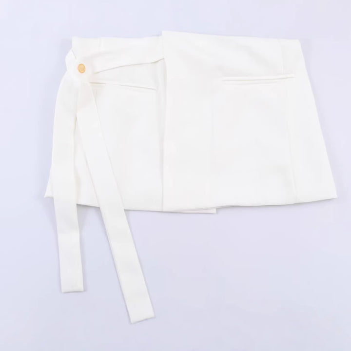 Women's Longline Blazer with Gold Embroidered Shoulders and Tied Belt Mune Fashion