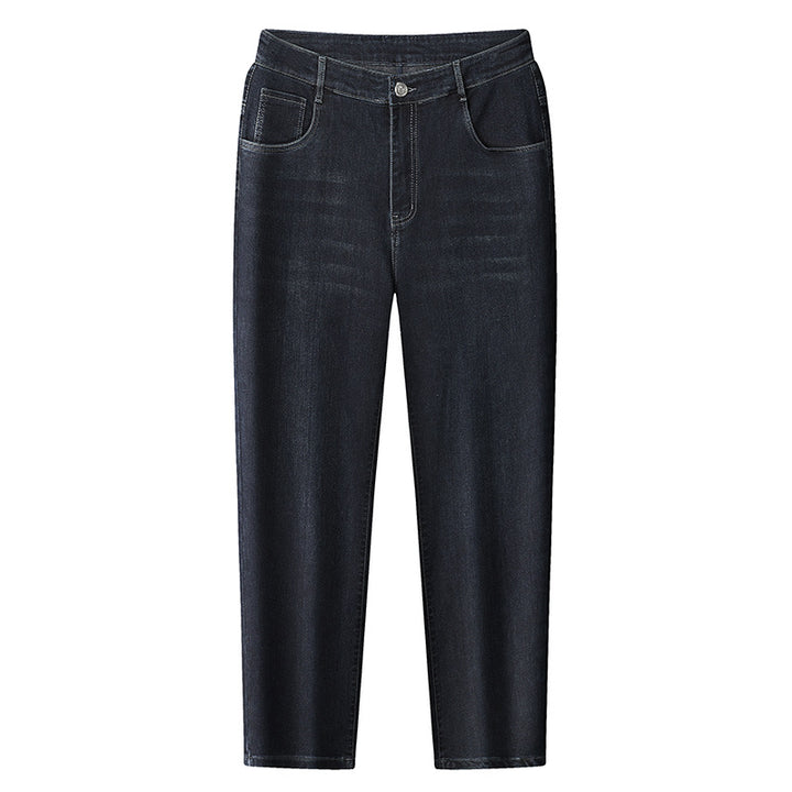Women's High-Waist Cropped Slim-Tapered Jeans with Stretch and Five-Pocket Design Mune Fashion