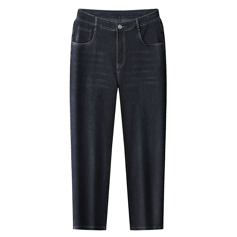 Women's High-Waisted Slim Ankle Jeans with Elastic Waistband and Subtle Used Wash Mune Fashion